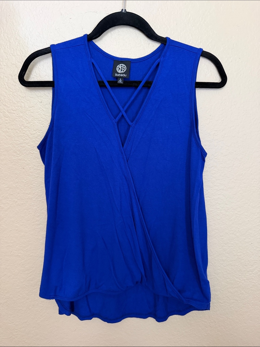 Bobeau Royal Blue Sleeveless Wrap Front Top- Small